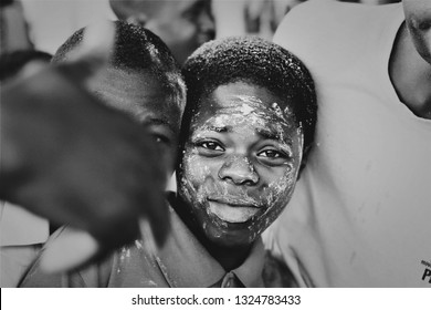 ANGOLA, Benguela, February 23, 2017: The Angolan Boy With White Colored Face During The School Inauguration.