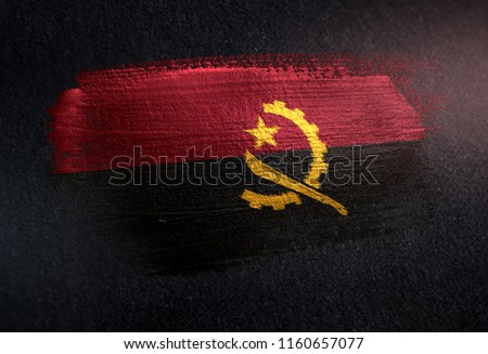 Angola Flag Made of Metallic Brush Paint on Grunge Dark Wall