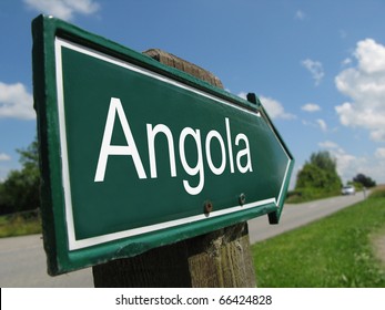 Angola Signpost Along A Rural Road