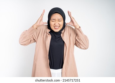 Angry Asian Muslim Woman With Hijab Looking At Camera