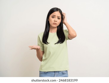 Angry asian woman emotional. Asian woman annoyed mad bad furious gesture. Unhappy expressions people upset confused emotional. Stressed female. Young lady standing feeling depressed dramatic scene