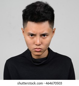 Angry Asian Woman With Short Hair