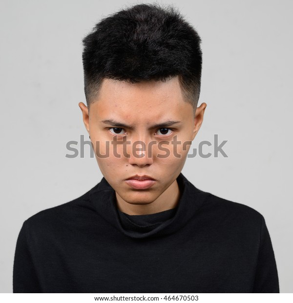 Angry Asian Woman Short Hair People Stock Image