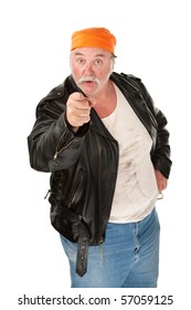 Angry Biker Gang Member With Leather Jacket