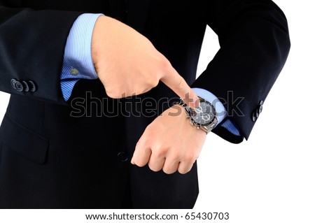 Angry boss is checking latecomers isolated over white