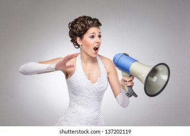 Angry bride with the megaphone