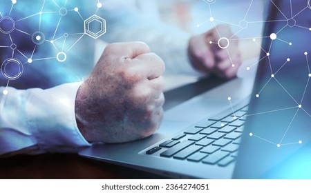 Angry businessman hitting his desk with his clenched fists; light effect - Shutterstock ID 2364274051