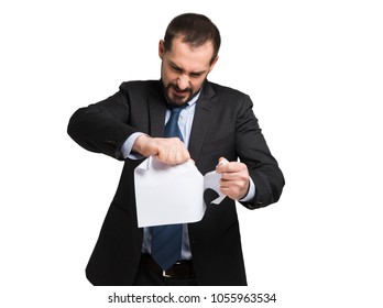 Angry Businessman Tearing Up A Document