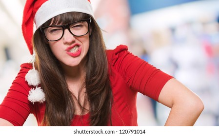 Angry Christmas Woman Wearing Glasses, Indoor