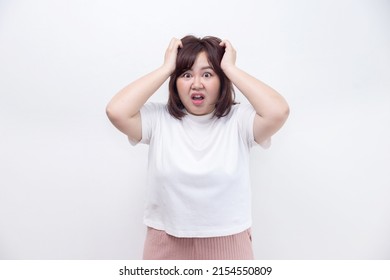 Angry Chubby Asian Woman Grab Her Head Upset Feeling - Shutterstock ID 2154550809
