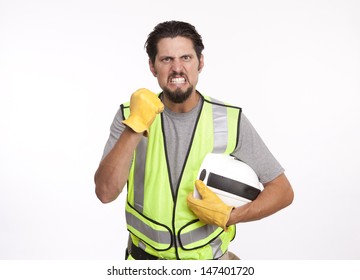 Angry Construction Worker With Clenched Fist 