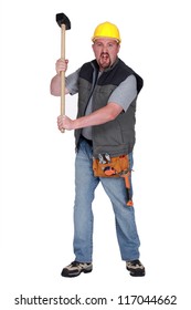 Angry Construction Worker With Sledge-hammer