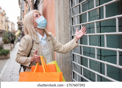 Angry Customer In Front Of A Shop Closed Due To Coronavirus Pandemic