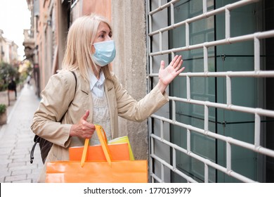 Angry Customer In Front Of A Shop Closed Due To Coronavirus Pandemic