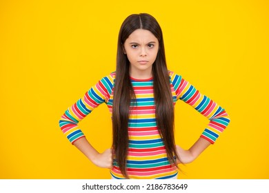 Angry Face, Upset Emotions Of Teenager Girl. Angry Portrait Young Girl Having Nervous Breakdow. Negative Kids Emotions Facial Expressions Feelings, Bad Attitude.