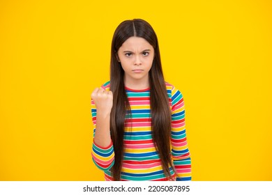 Angry Face, Upset Emotions Of Teenager Girl. Angry Portrait Young Girl Having Nervous Breakdow. Negative Kids Emotions Facial Expressions Feelings, Bad Attitude.