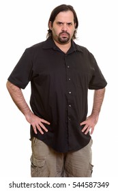 Angry Fat Caucasian Man Isolated Against White Background