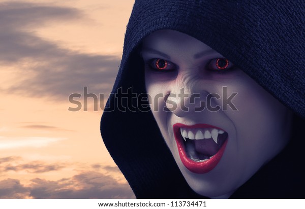 Angry Female Vampire Sunset Moon Stock Photo (Edit Now) 113734471
