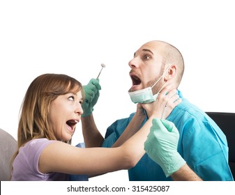 Angry Girl Patient Choke Her Afraid Dentist