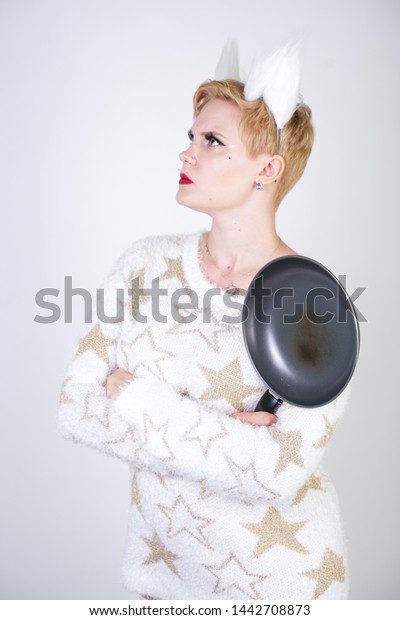 Angry Girl Short Blonde Hair Fluffy Stock Photo Edit Now 1442708873