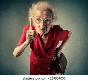 Angry grandma pointing out something 