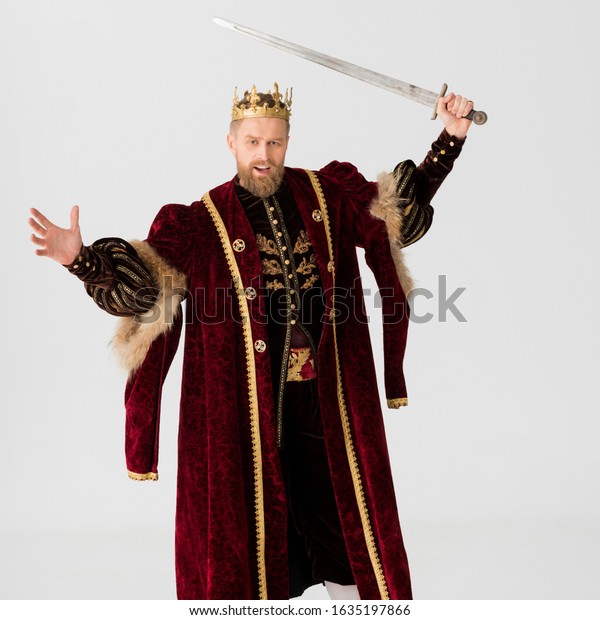 Angry King Crown Holding Sword Isolated Stock Photo 1635197866 ...