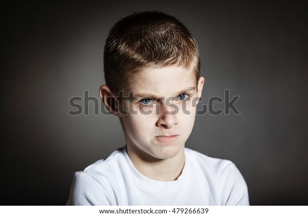 Angry Male Child Brown Hair Blue Stock Photo 479266639 