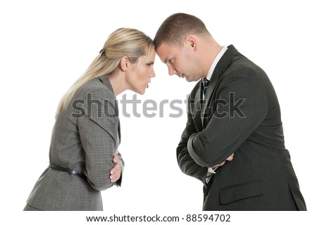 Angry Male Female Business People Butting Stock Photo (Edit Now