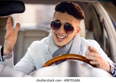 Angry Man Driving A Car