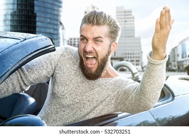 angry man driving a car