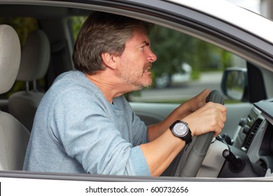 Angry Man Driving Car