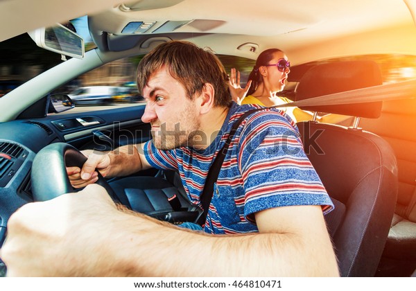 Angry man driving the
car