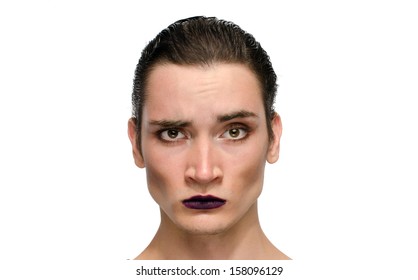 Angry Man Wearing Make Up, Portrait Of A Drag Queen.