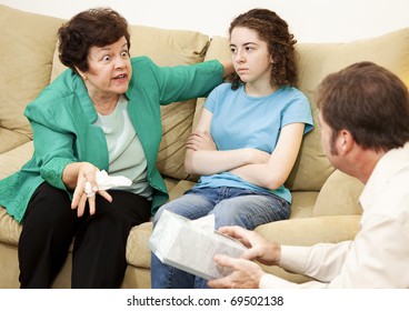 Angry Mother Complains About Her Teenage Daughter In Family Therapy.