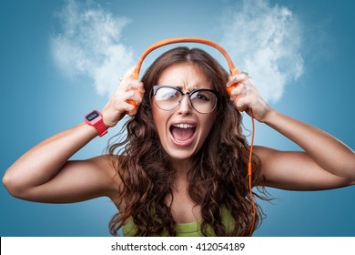 Happy Girl Headphones Listening Music Screaming Stock Photo (Edit Now ...