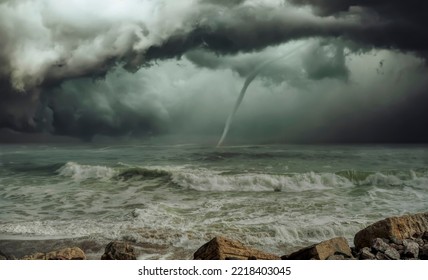angry ocean with big waves and dramatic sky