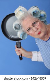 Angry Old Lady Threatening To Use Frying Pan