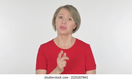 Angry Old Woman Arguing On White Background