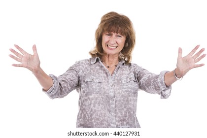 Angry Older Caucasian Woman Wearing Casual Outfit On White Isolated Background