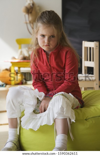 Angry Preschool Girl On Beanbag Stock Photo 1590362611 | Shutterstock