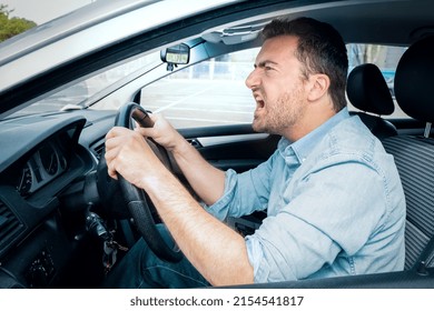 Angry And Rude Man Driving His Car Feeling Stressed