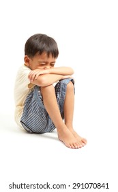 Angry Sad Child Boy Punishment Isolated On White Background