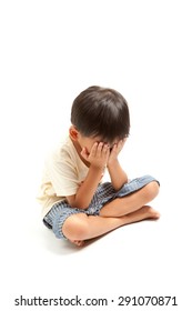 Angry Sad Child Boy Punishment Isolated On White Background