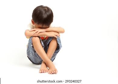 Angry Sad Child Boy Punishment ,isolated On White Background