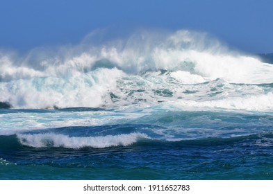An angry sea as it comes crashing into the shore