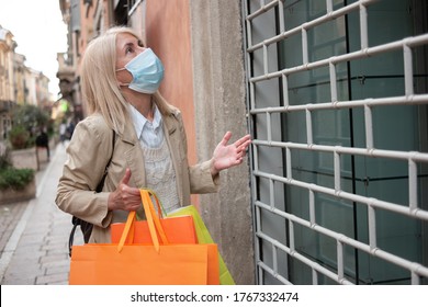 Angry And Surprised Customer In Front Of A Shop Closed Due To Coronavirus Pandemic