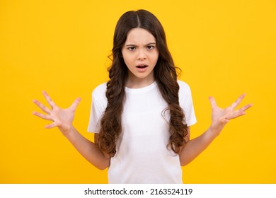 Angry teenager girl, upset and unhappy negative emotion. Studio portrait of sadness anger teen. Portrait of a very mad and upset child. - Shutterstock ID 2163524119