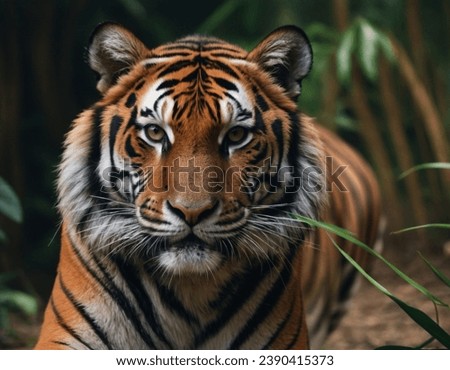 Angry tiger,Sumatran tiger (Panthera tigris sumatrae) beautiful animal and his portrait.