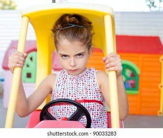 Angry Toy Car Driver Children Girl In Playground