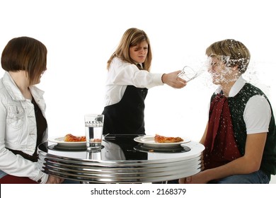 Angry Waitress Throwing Drink In Customer's Face.